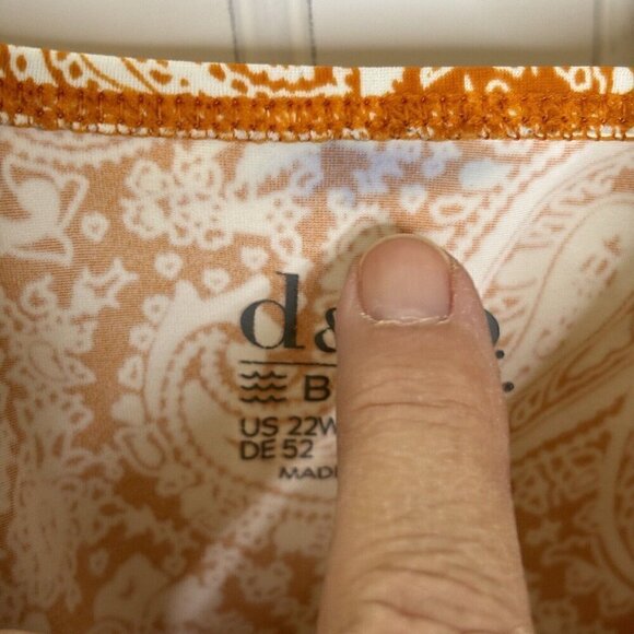 D & Co. Beach Womens 22W Orange Paisley Ruched Faux Wrap Adjust Strap Sw… - Picture 15 of 16